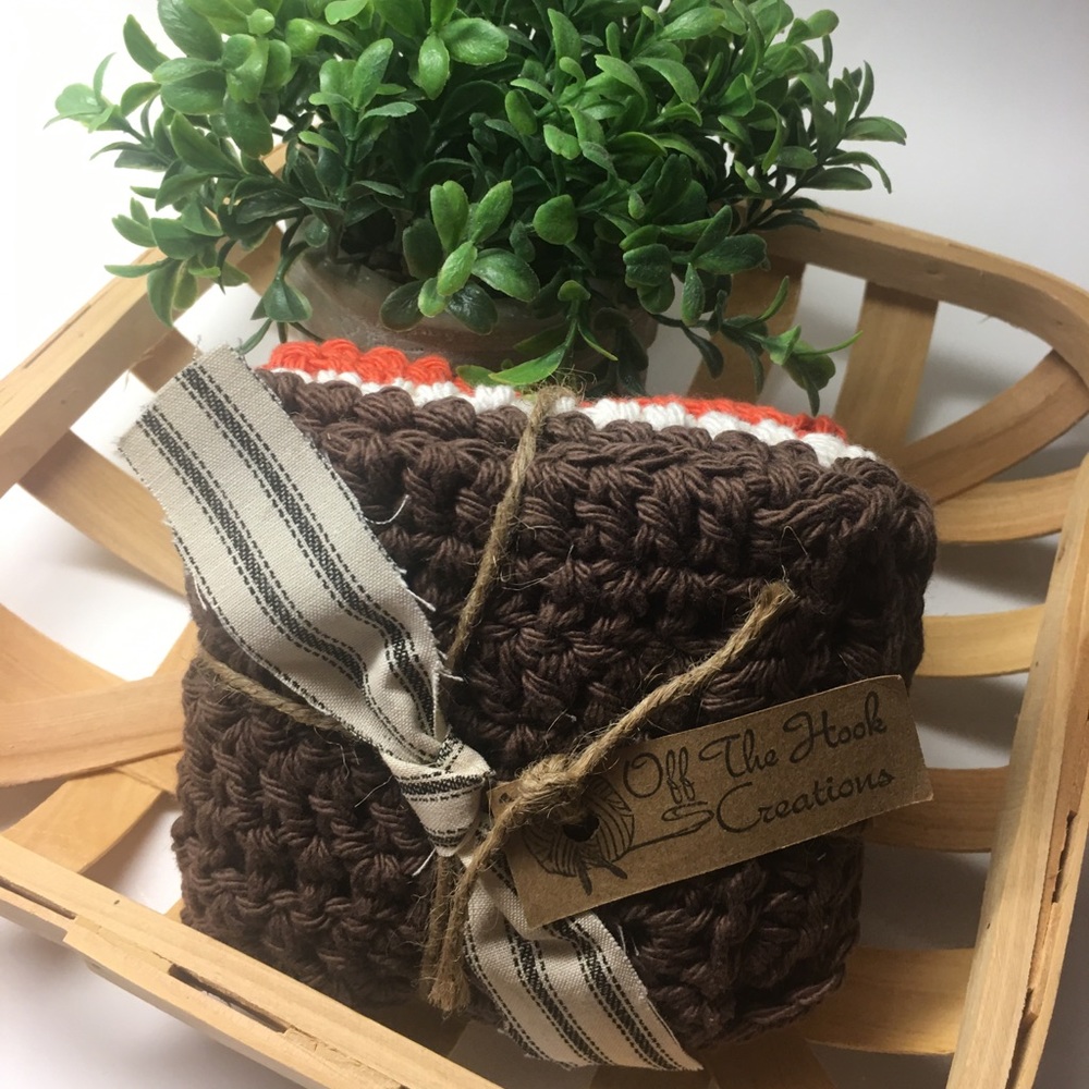 Handmade Fall Cotton Crocheted Dish Cloth Set